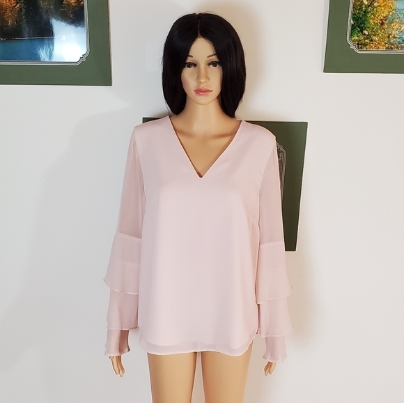 Calvin Klein chiffon v-neck long sleeve blouse - Picture 1 of 9